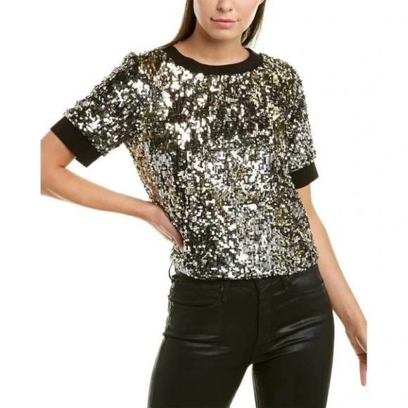 NWT Alice + Olivia Danica Sequin V Back Top - Picture 2 of 13
